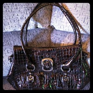 Stuart weitzman copper alligator handbag